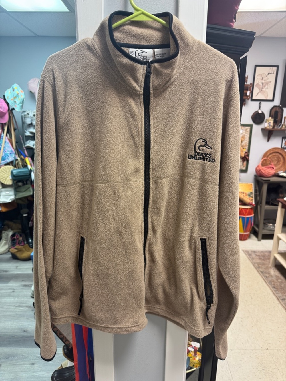 Ducks Unlimited Men’s Tan Fleece Jacket - Lightweight Zip Front